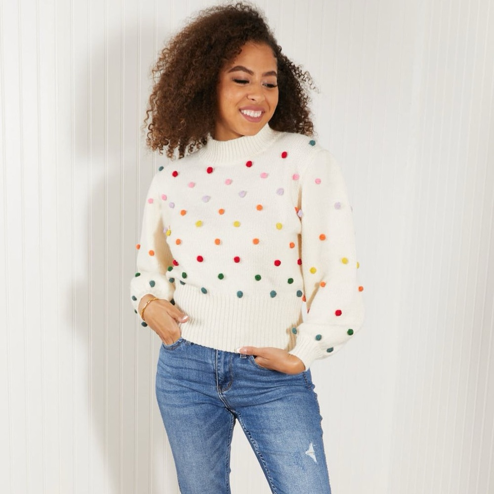 Davi & Dani Pop of Color Rainbow Pom Pom Sweater